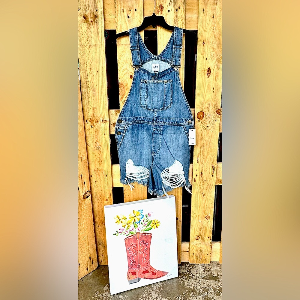 Lee NWT Jeans Raw Cut Woman’s Shorts Bib Overall - Blue Workwear -| Size: S
